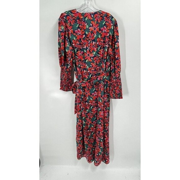 Glamorous Wrap Maxi Dress Floral Green Red Smocked Sz 10 - Picture 6 of 7